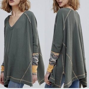 Free People We The Free Lovin Leopard Green Thermal Waffle Womens Sz S Tunic Top